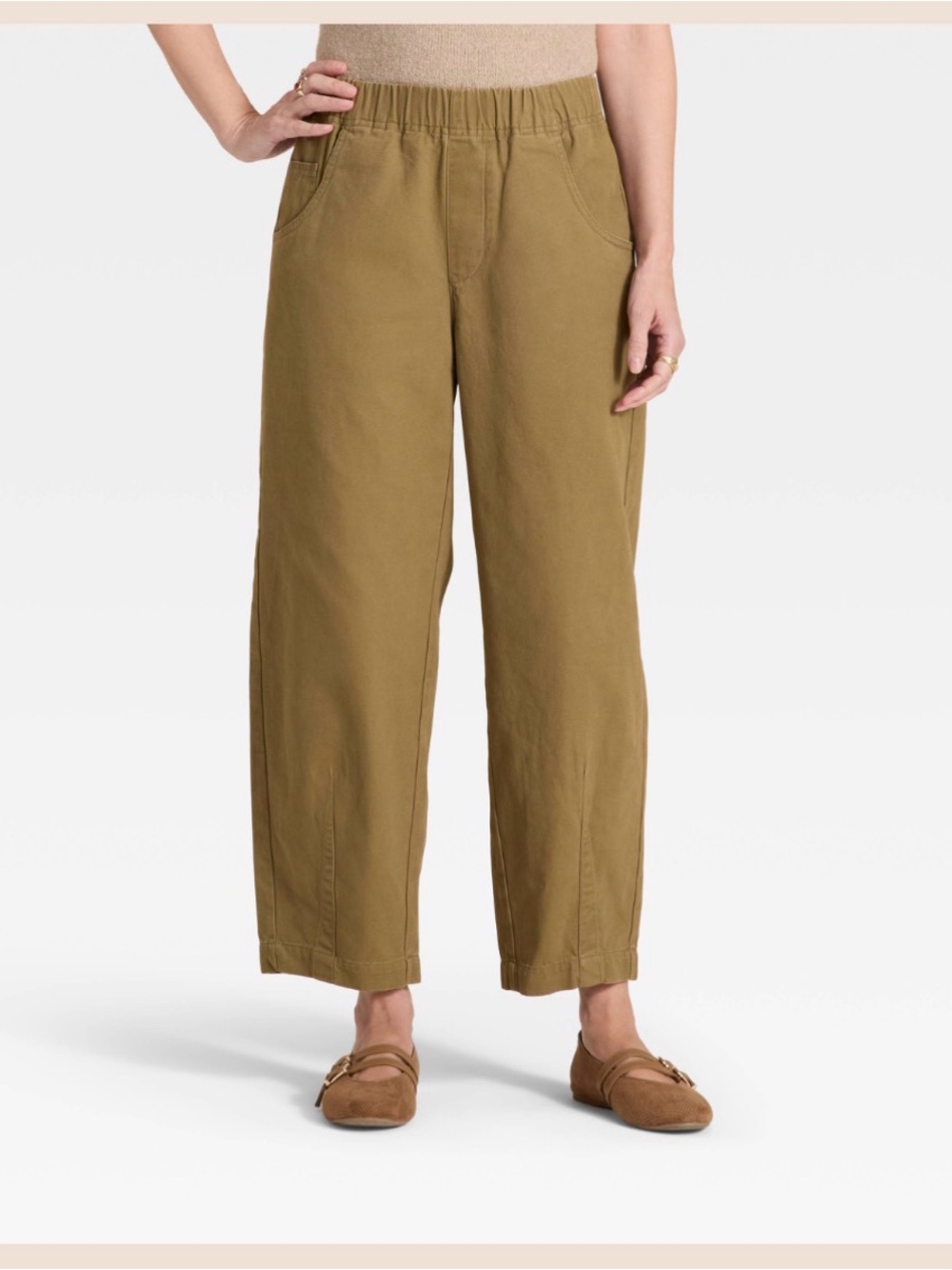 Women’s XL mid rise barrel leg pull on Pants in Olive green Brown NWT NEW COMFY